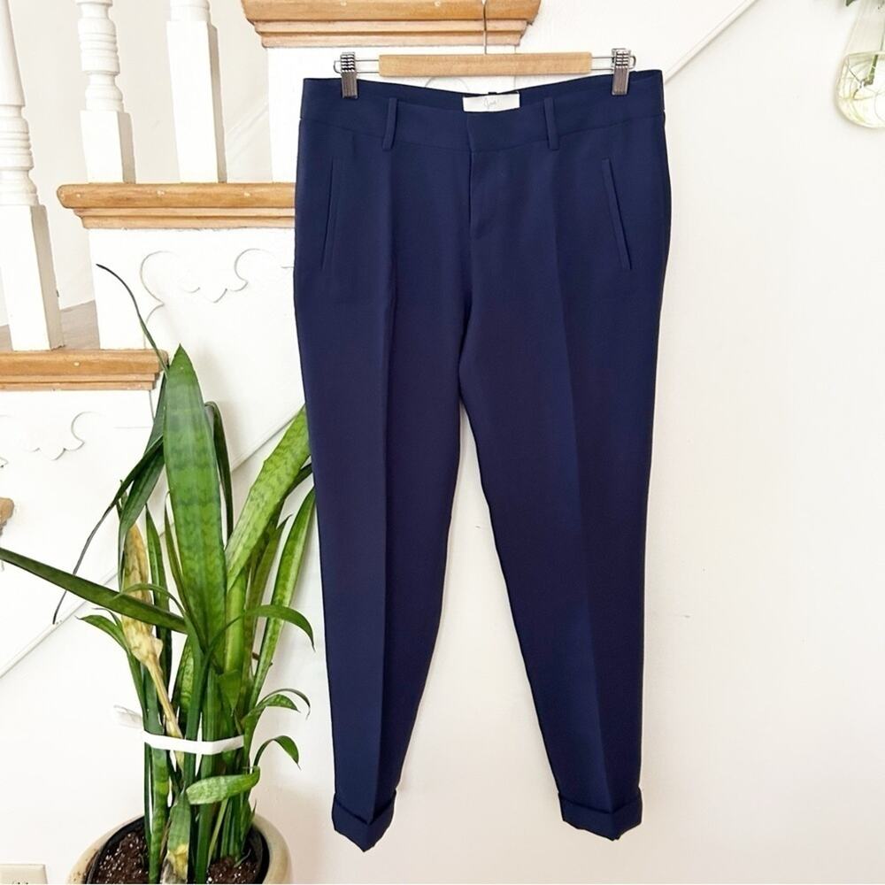 Joie Womens Straight Leg Pants Navy Blue Flat Front Pockets Career Workwear Sz 8